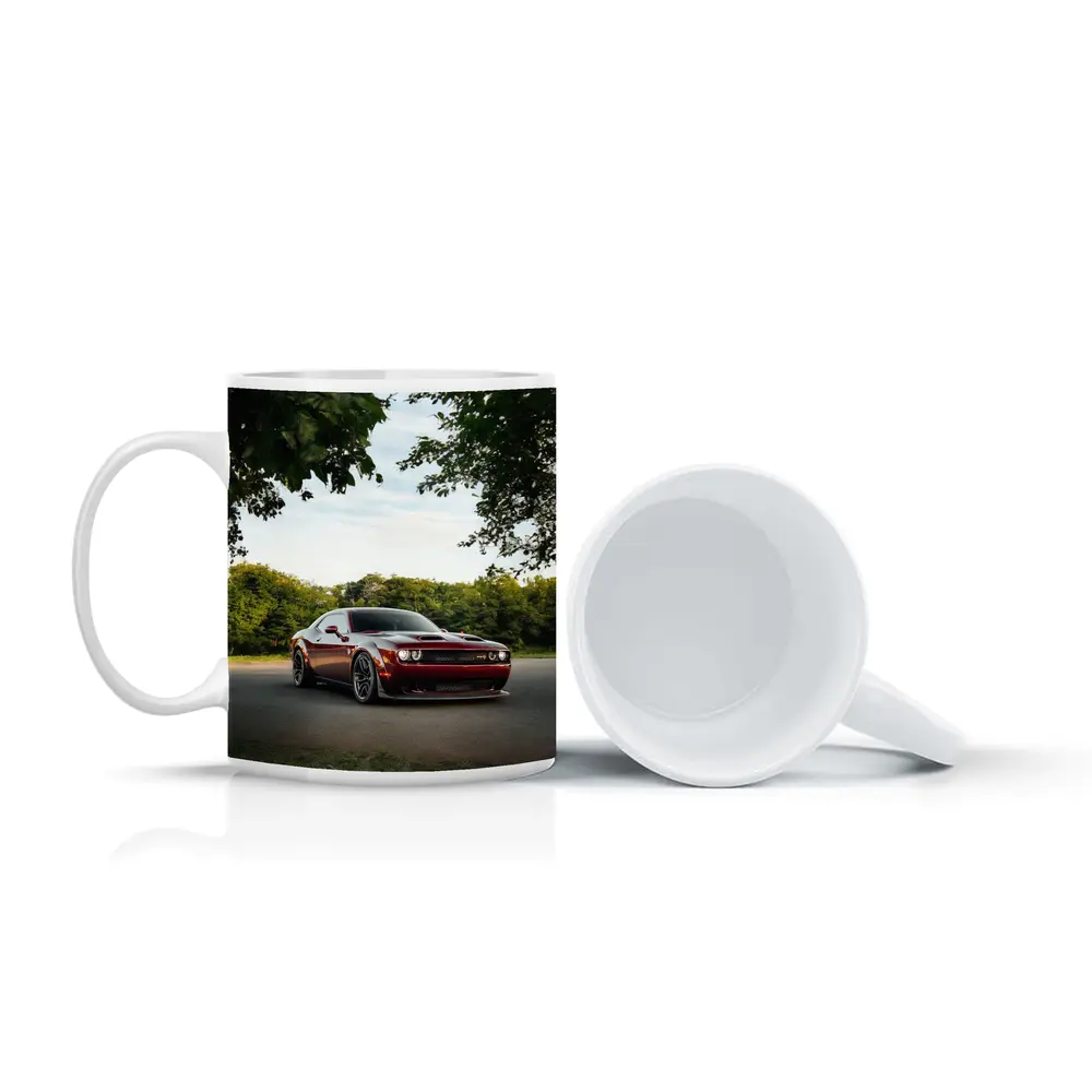 Dodge Challenger Hellcat Parked Under Trees – Mugs