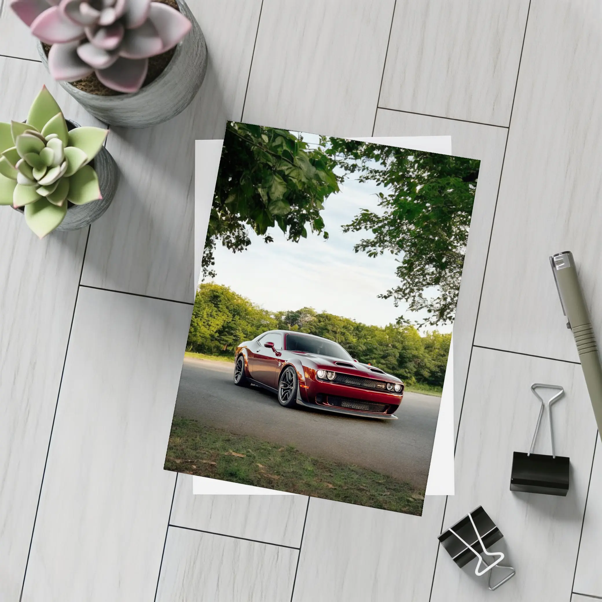 Dodge Challenger Hellcat Parked Under Trees – Postcards