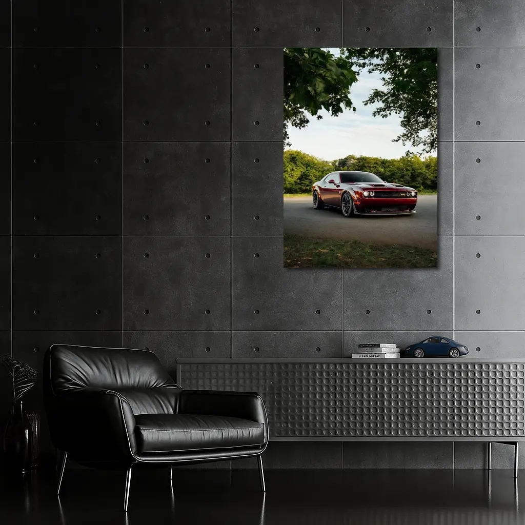Dodge Challenger Hellcat Parked Under Trees – Wall Art