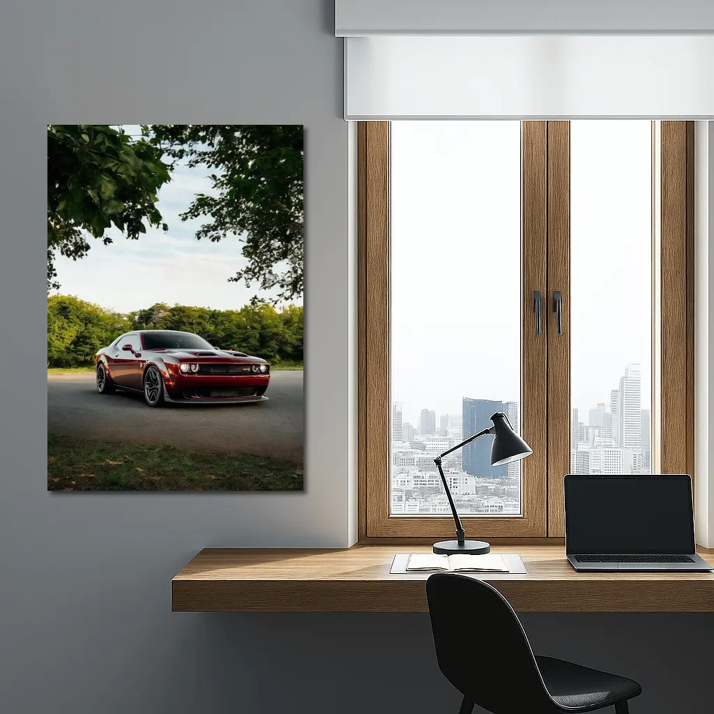 Dodge Challenger Hellcat Parked Under Trees – Wall Art