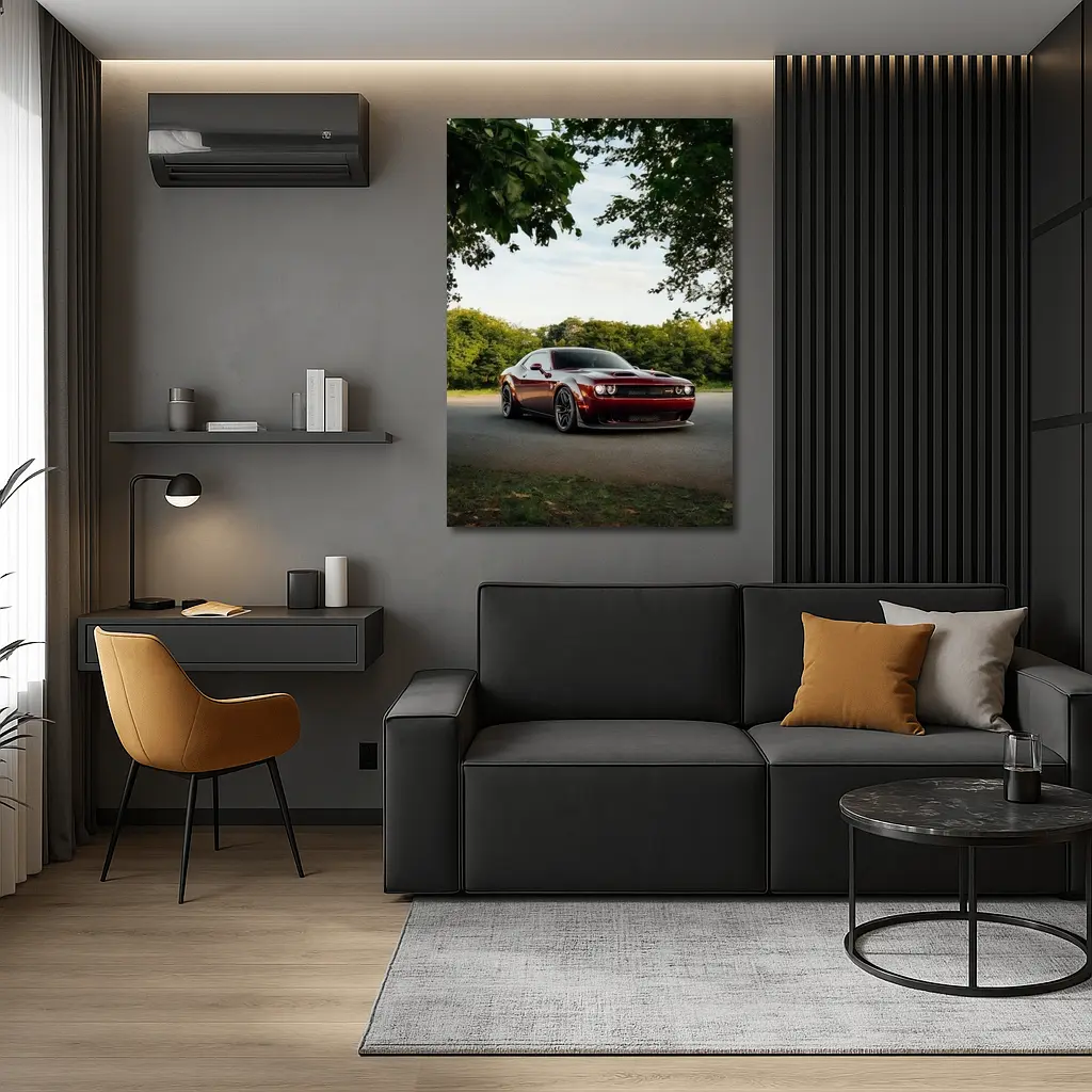 Dodge Challenger Hellcat Parked Under Trees – Wall Art
