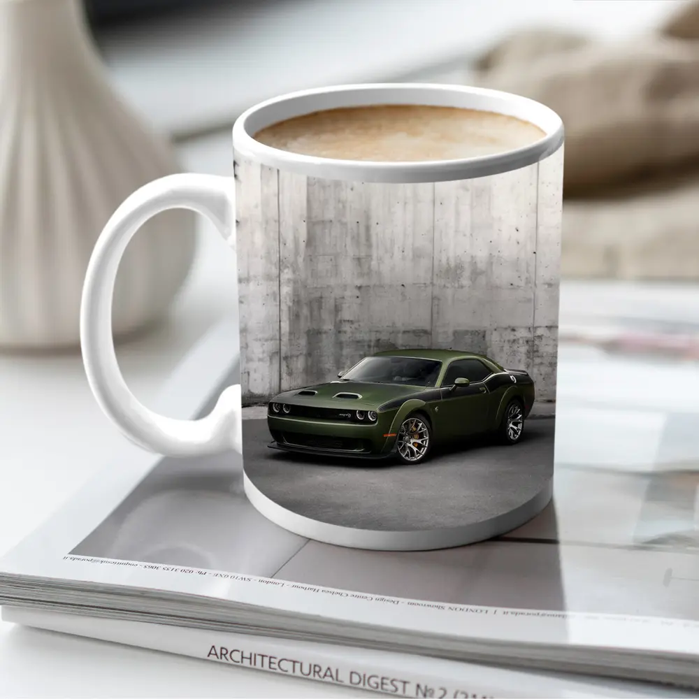 Dodge Challenger SRT Hellcat Green Concrete Wall – Mugs