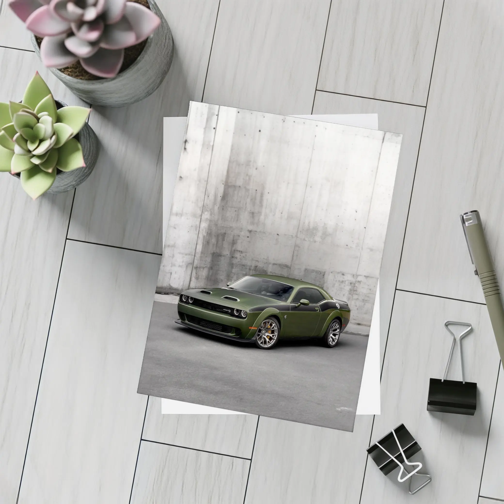 Dodge Challenger SRT Hellcat Green Concrete Wall – Postcards