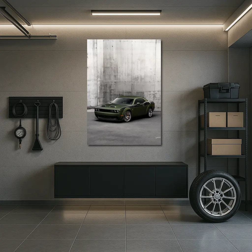 Dodge Challenger SRT Hellcat Green Concrete Wall – Wall Art