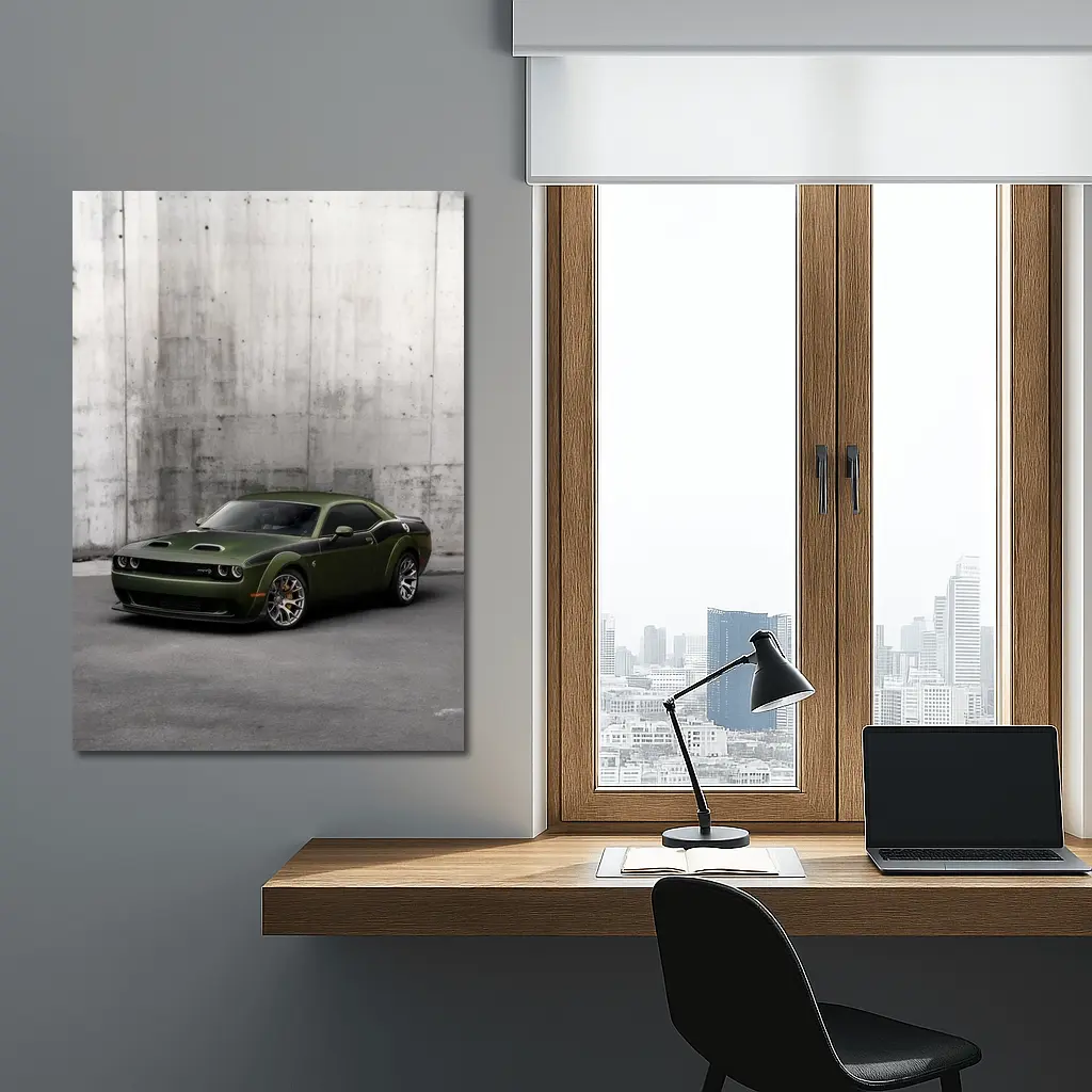 Dodge Challenger SRT Hellcat Green Concrete Wall – Wall Art