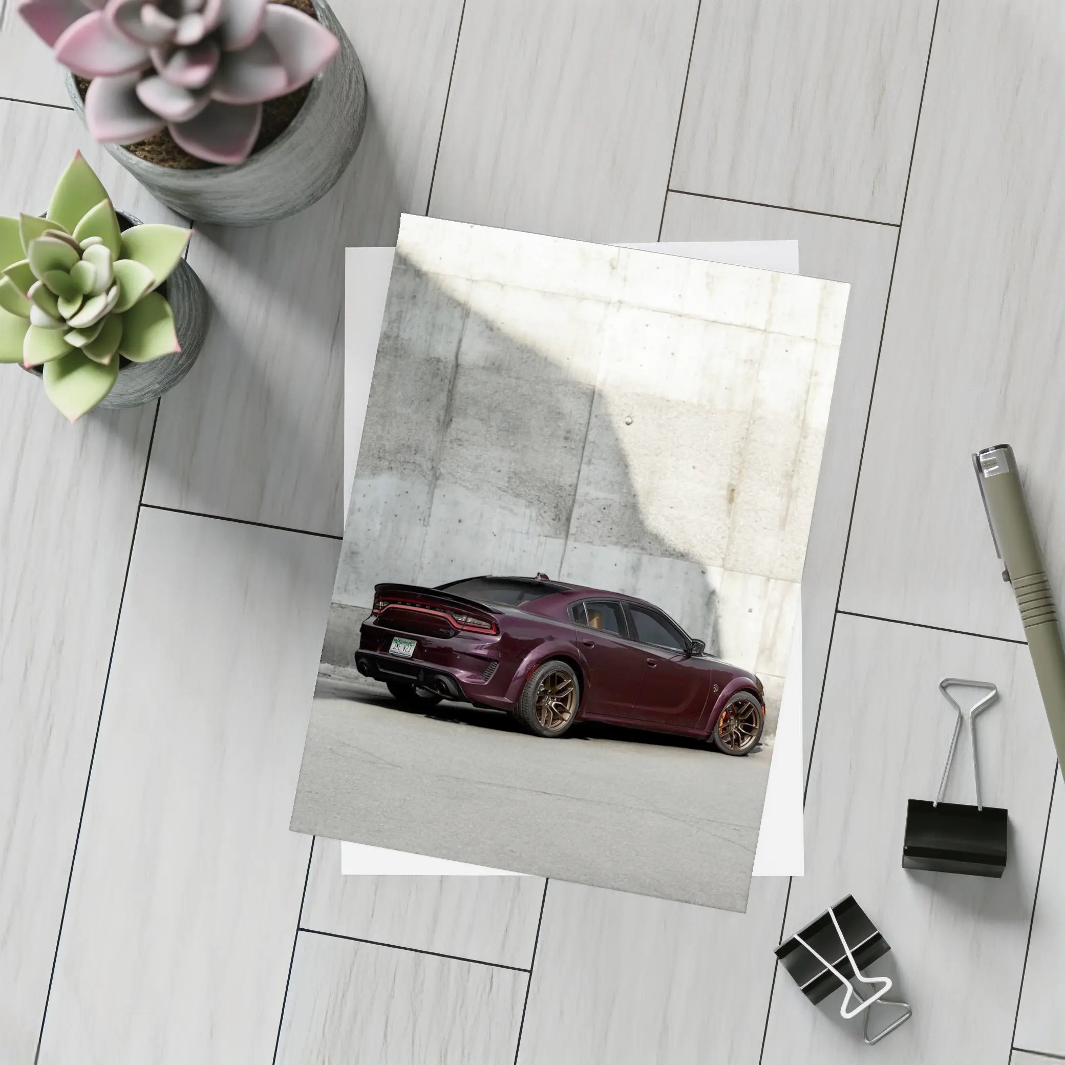 Dodge Charger Dark Purple Concrete Wall – Postcards