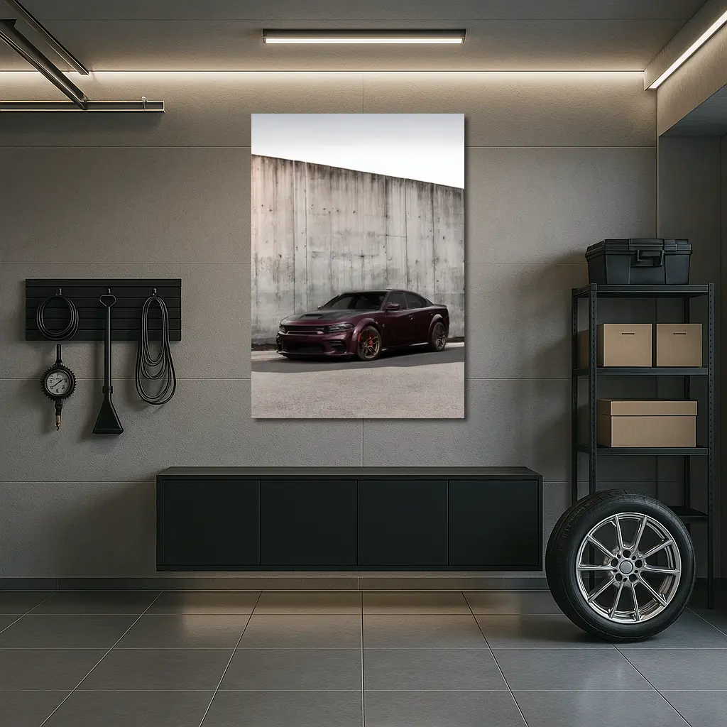 Dodge Challenger Hellcat Widebody LC Purple Coupe by Concrete Wall – Wall Art