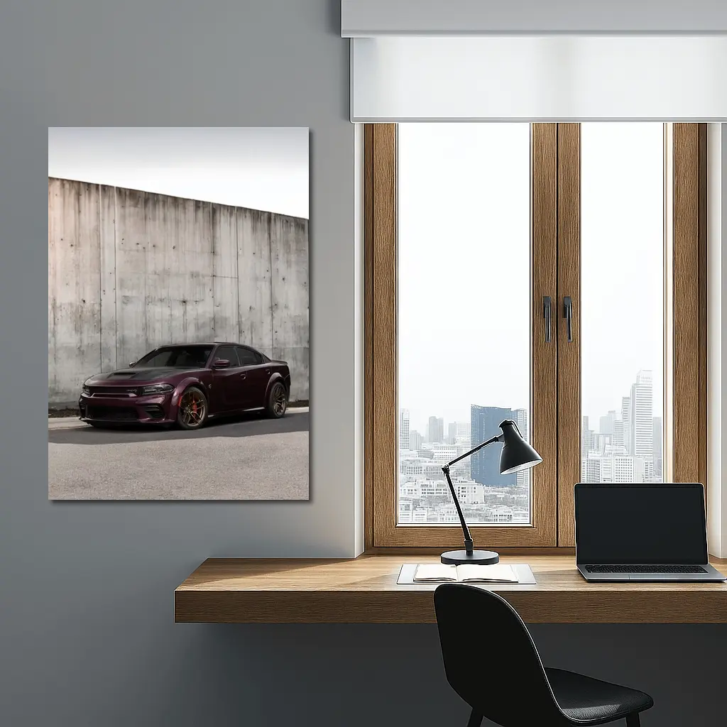 Dodge Challenger Hellcat Widebody LC Purple Coupe by Concrete Wall – Wall Art