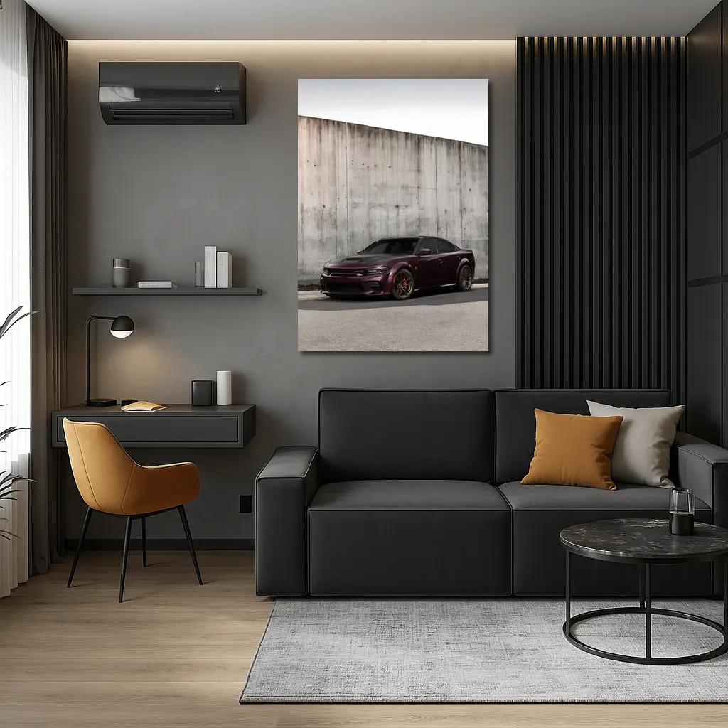 Dodge Challenger Hellcat Widebody LC Purple Coupe by Concrete Wall – Wall Art
