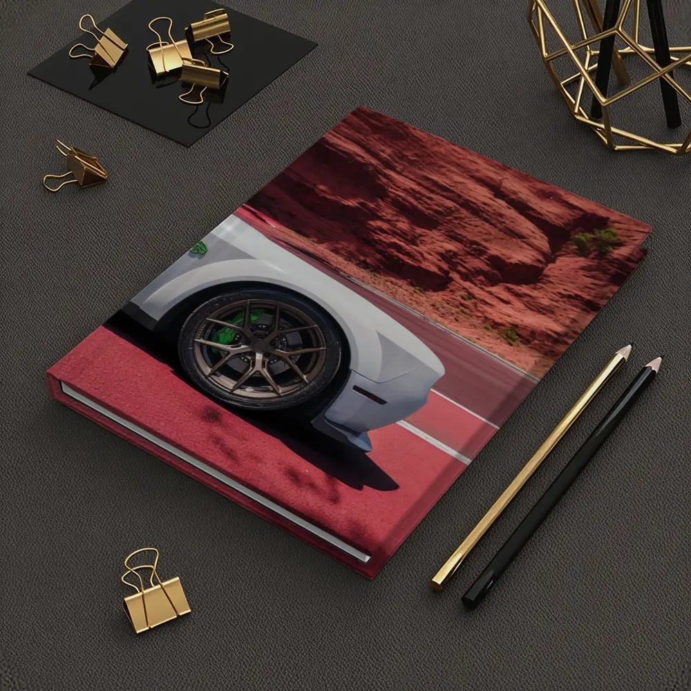 Dodge Challenger White Car Red Rock Background – Notebooks