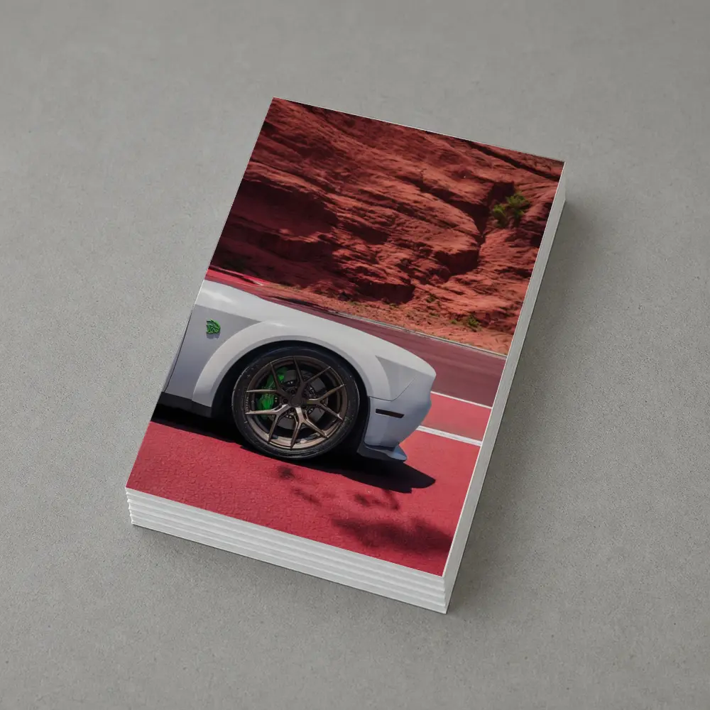 Dodge Challenger White Car Red Rock Background – Postcards