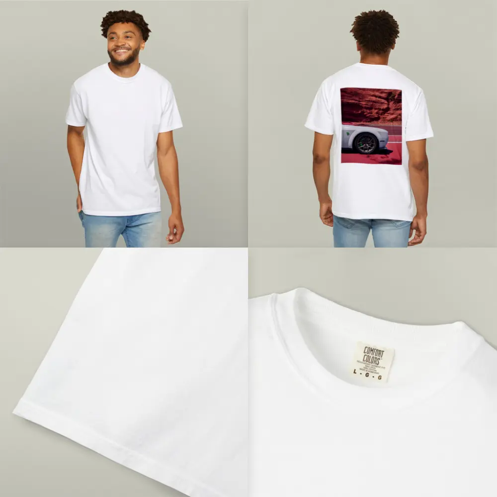Dodge Challenger White Car Red Rock Background – T-Shirts