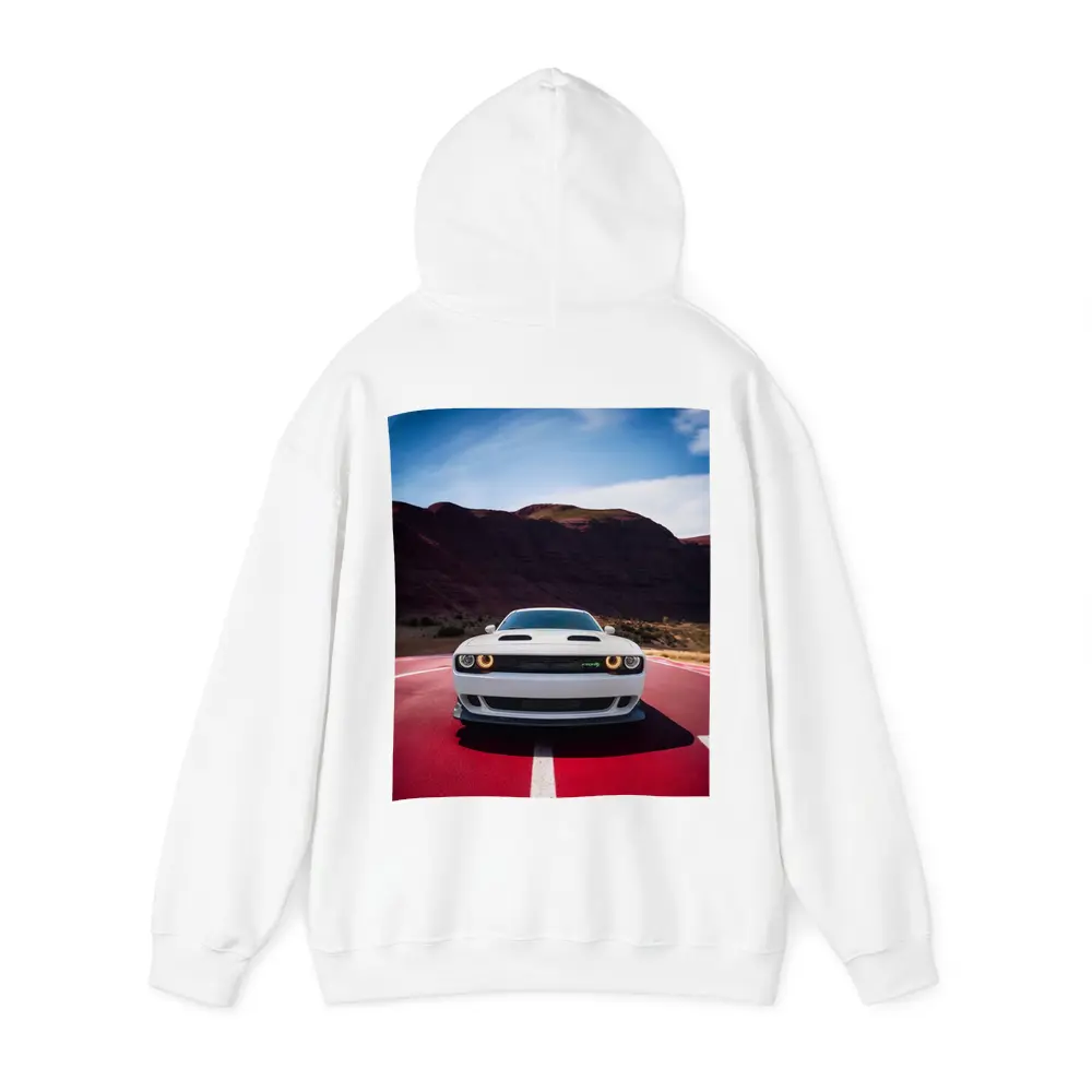 Dodge Challenger White Car Desert Road – Hoodies