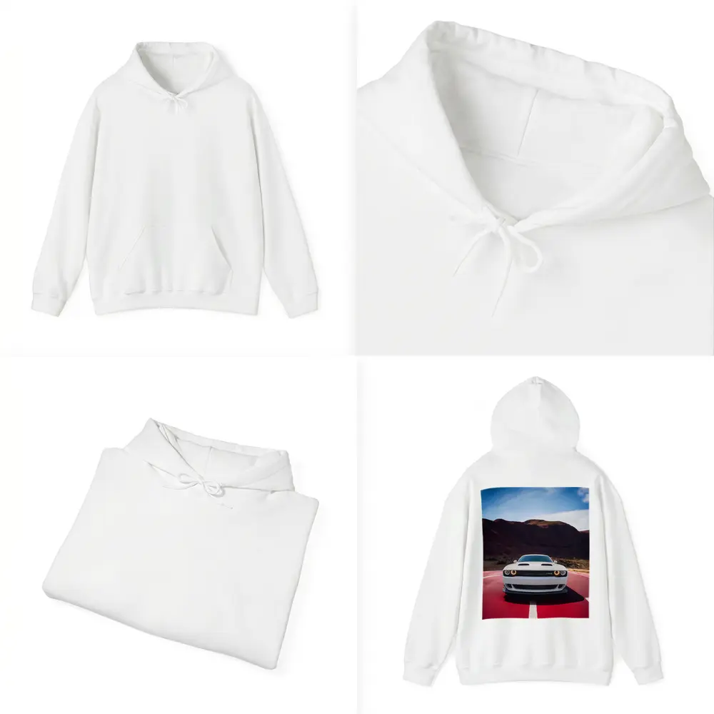 Dodge Challenger White Car Desert Road – Hoodies
