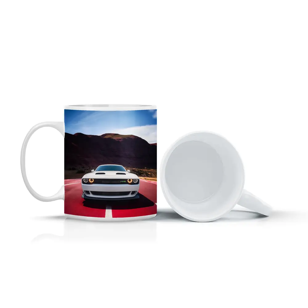 Dodge Challenger White Car Desert Road – Mugs