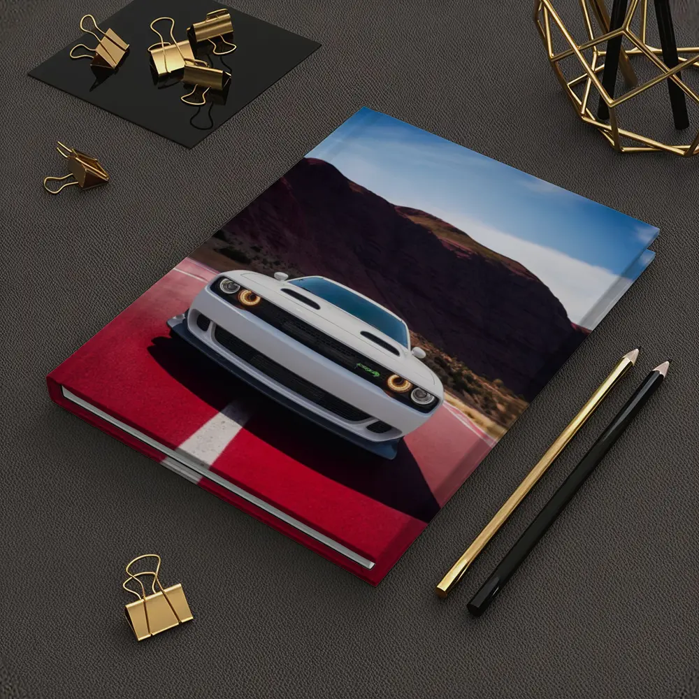 Dodge Challenger White Car Desert Road – Notebooks