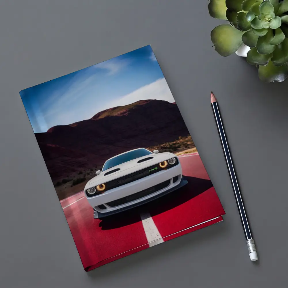Dodge Challenger White Car Desert Road – Notebooks