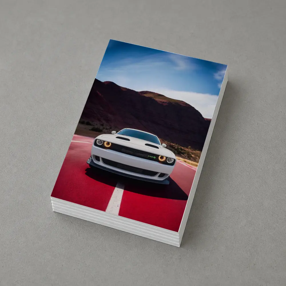 Dodge Challenger White Car Desert Road – Postcards