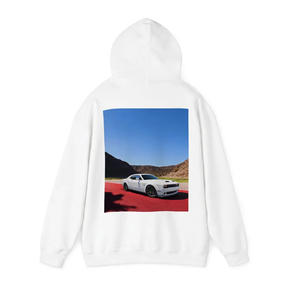 Dodge Challenger White Muscle Car Desert Track – Hoodies