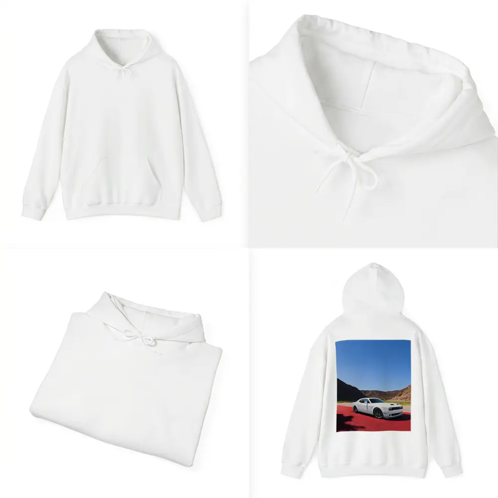 Dodge Challenger White Muscle Car Desert Track – Hoodies