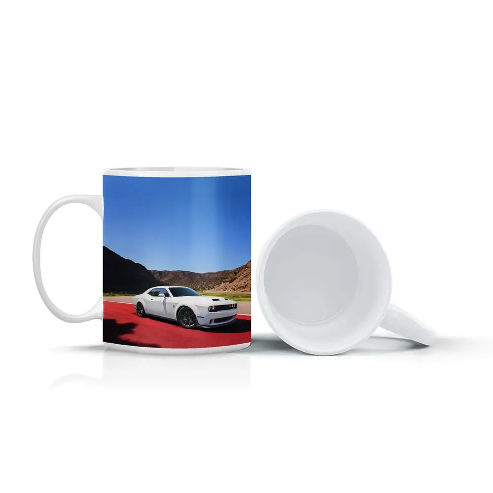 Dodge Challenger White Muscle Car Desert Track – Mugs