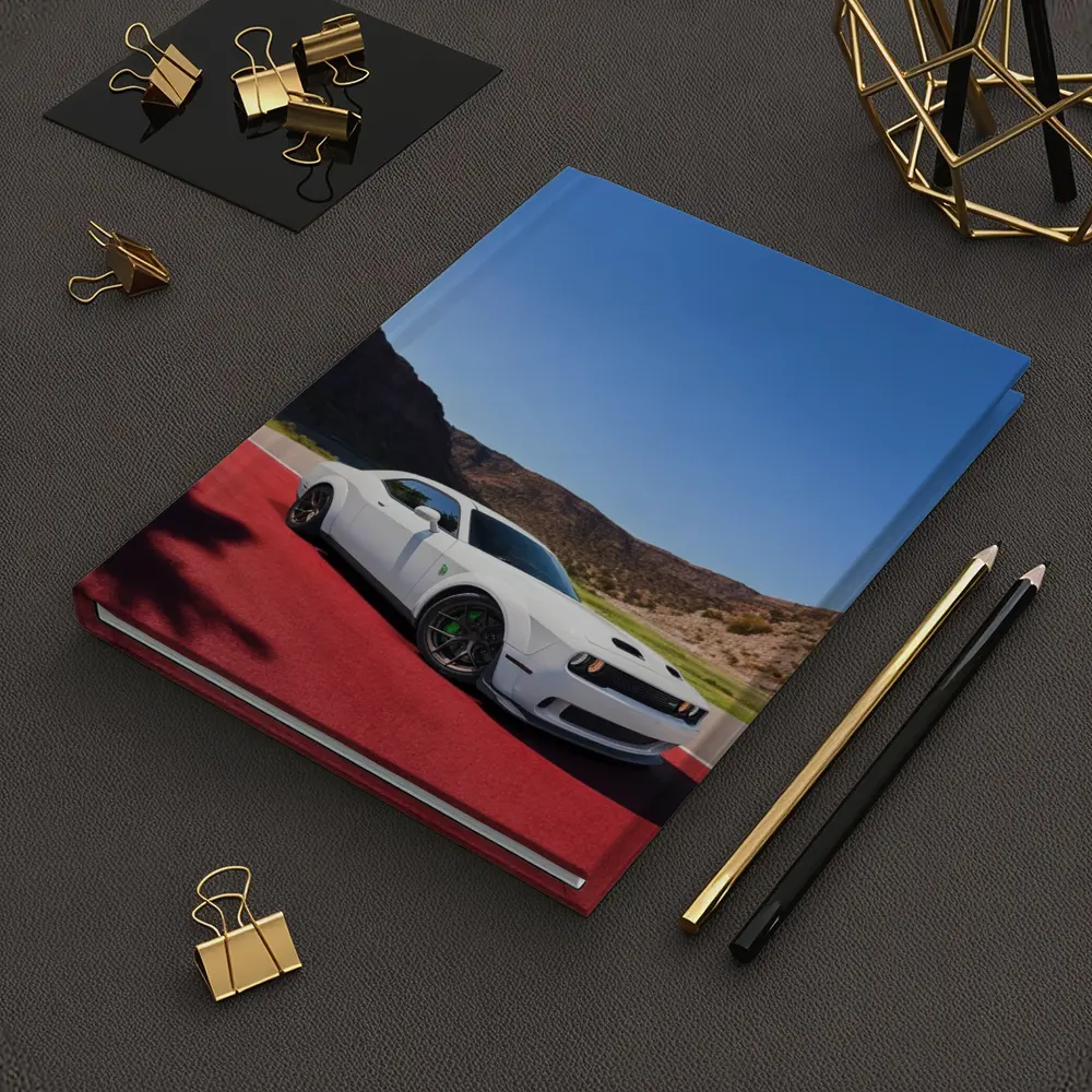 Dodge Challenger White Muscle Car Desert Track – Notebooks