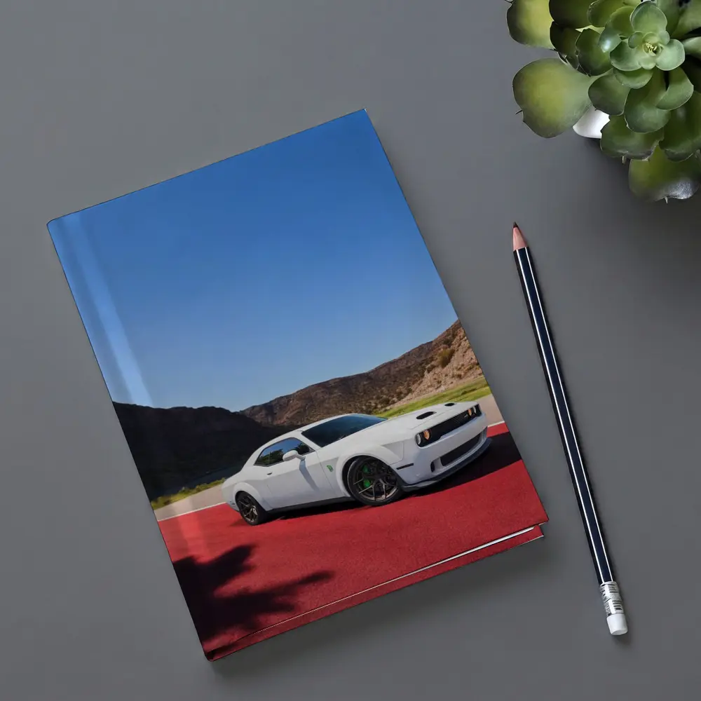 Dodge Challenger White Muscle Car Desert Track – Notebooks