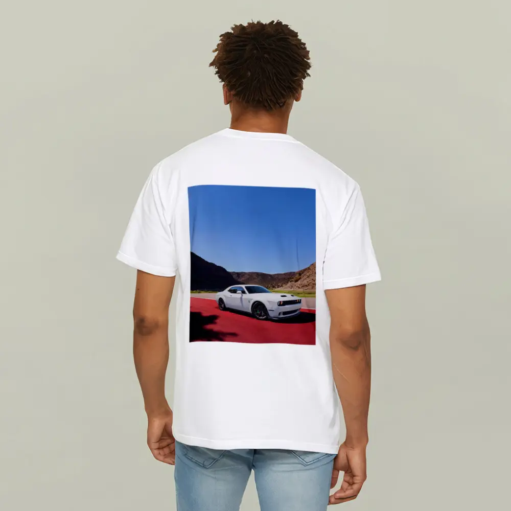 Dodge Challenger White Muscle Car Desert Track – T-Shirts