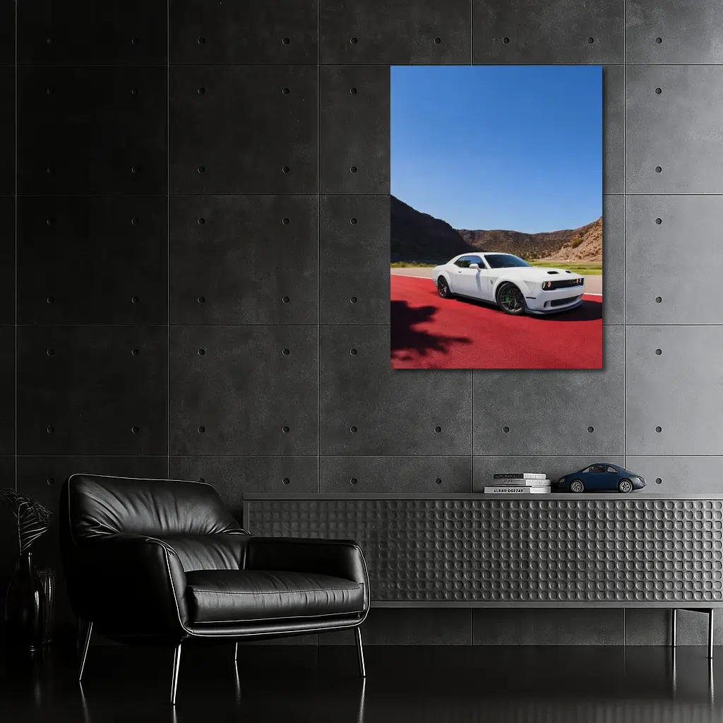 Dodge Challenger White Muscle Car Desert Track – Wall Art