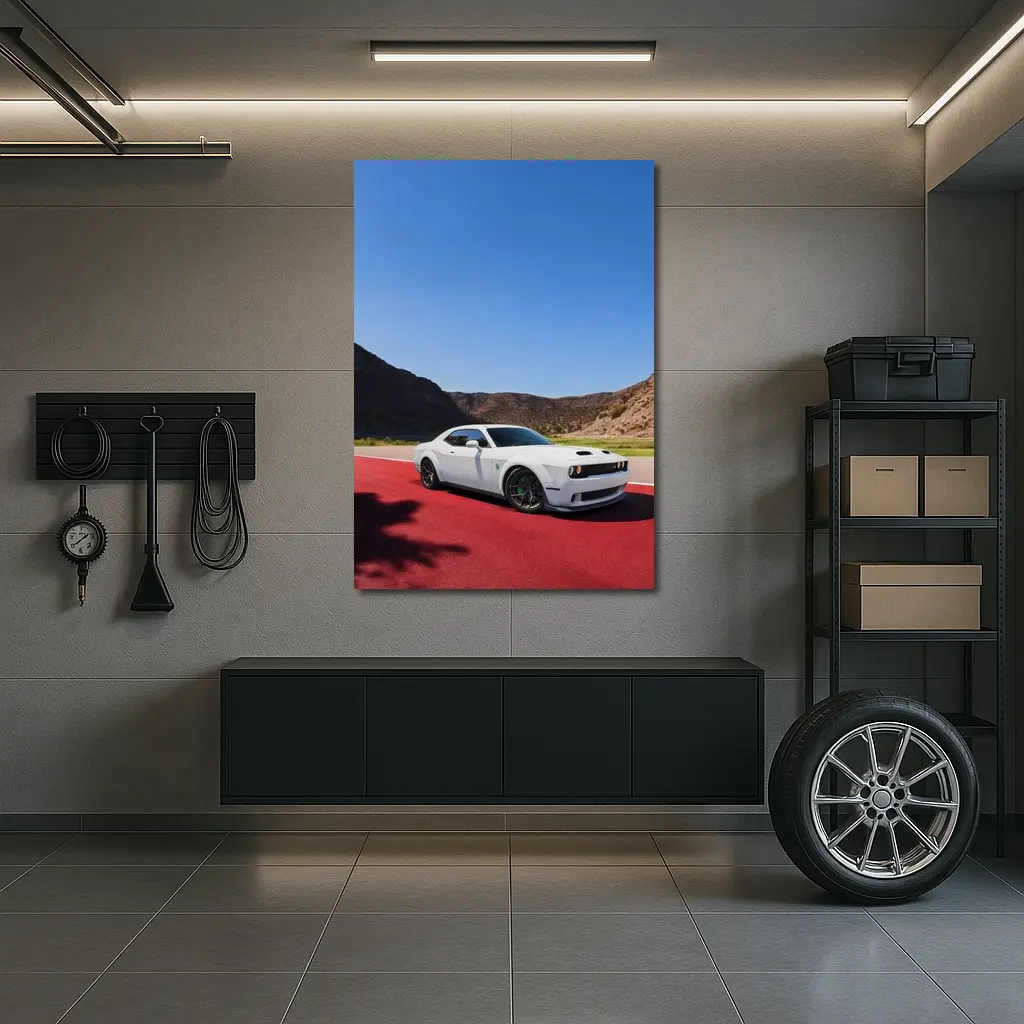 Dodge Challenger White Muscle Car Desert Track – Wall Art
