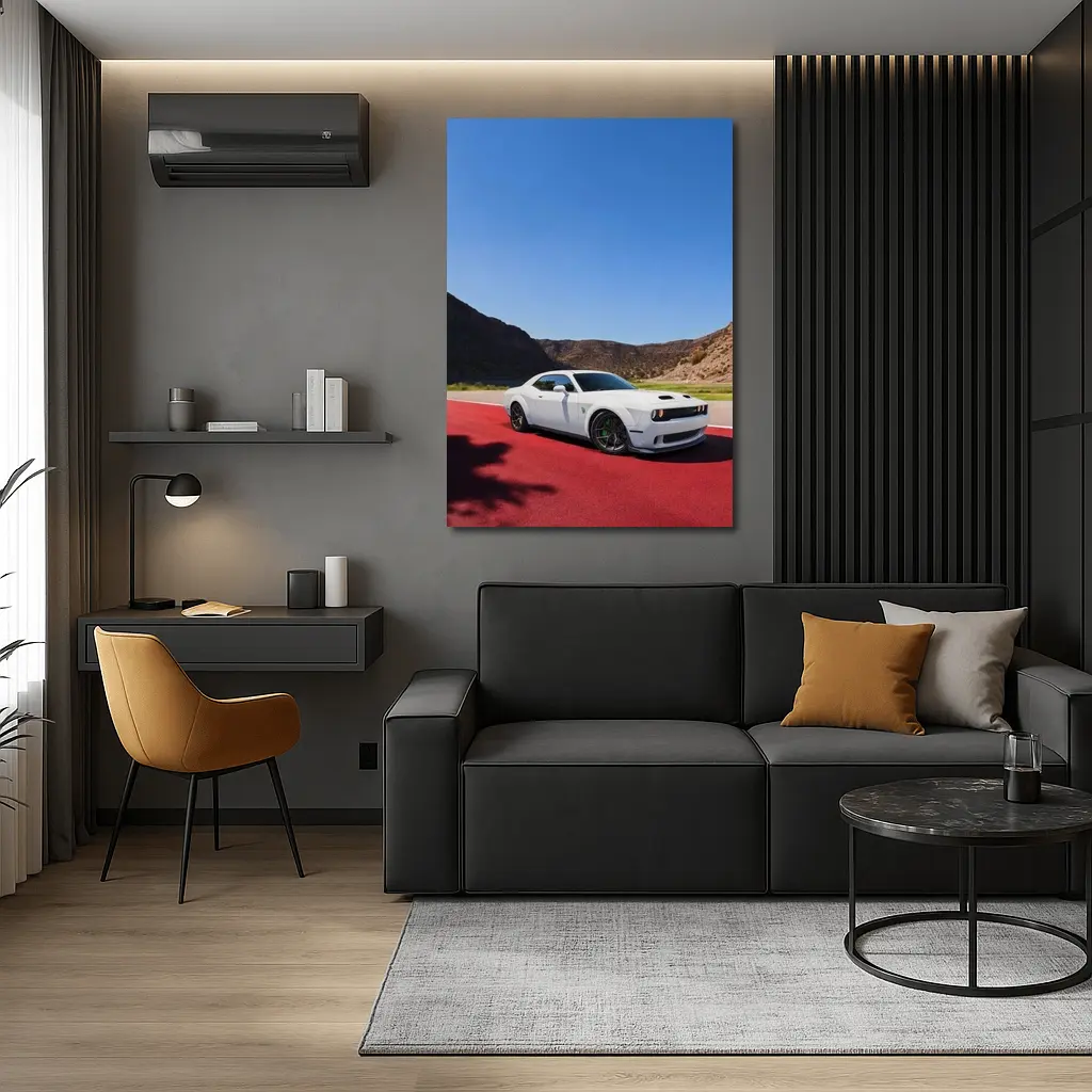 Dodge Challenger White Muscle Car Desert Track – Wall Art