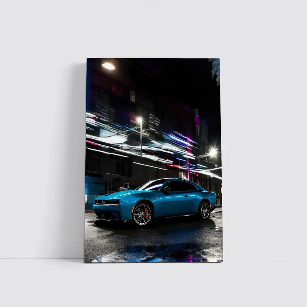 Dodge Charger Blue Neon City Night – Wall Art