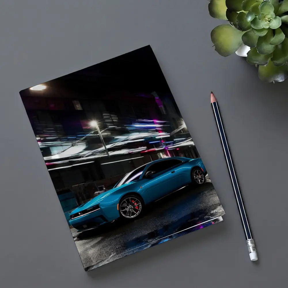 Dodge Charger Blue Neon City Night – Notebooks