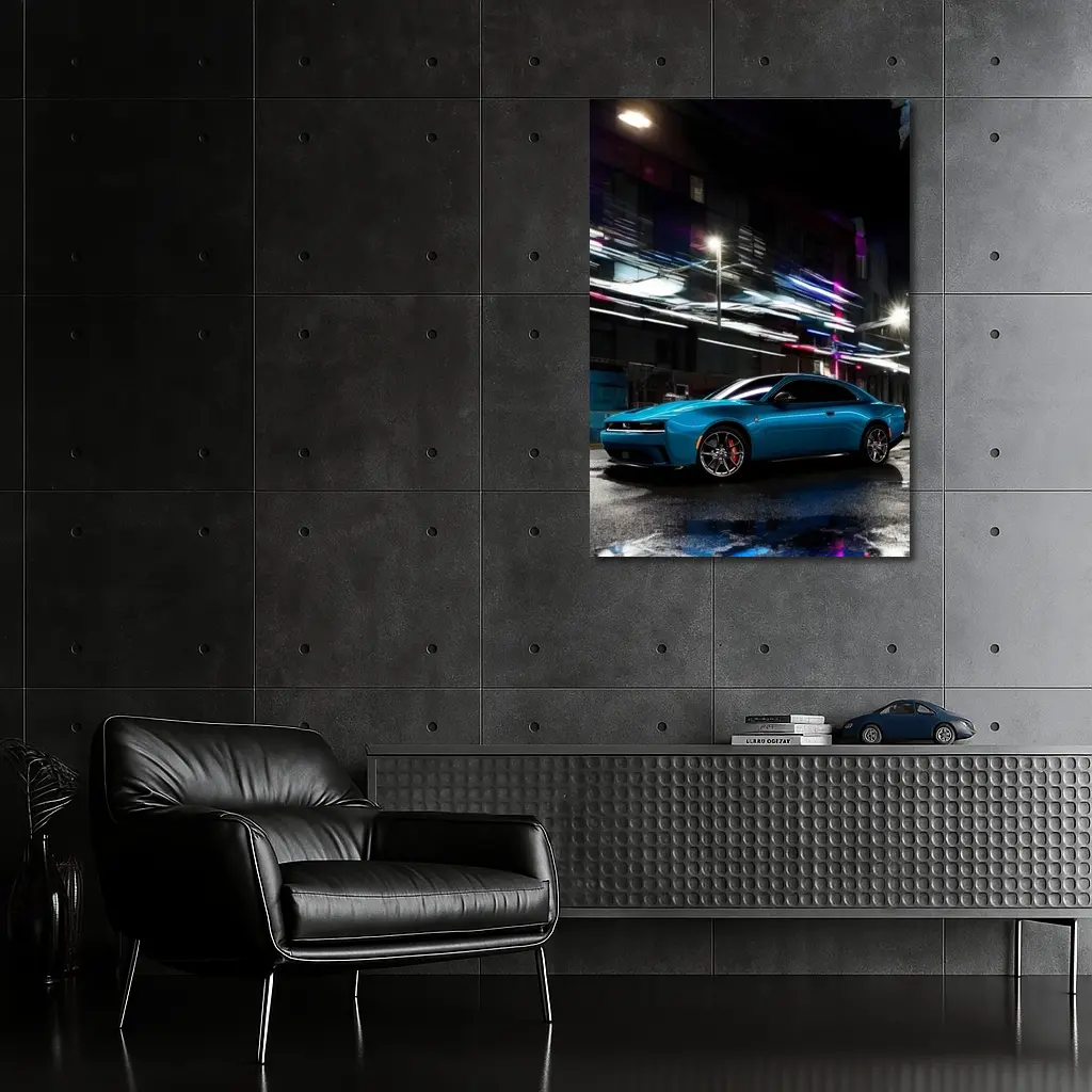 Dodge Charger Blue Neon City Night – Wall Art