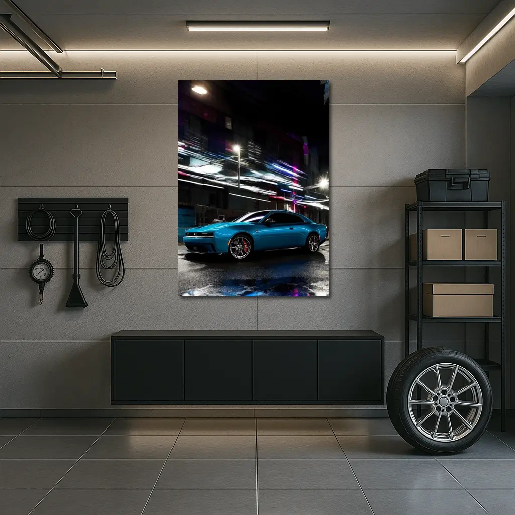 Dodge Charger Blue Neon City Night – Wall Art