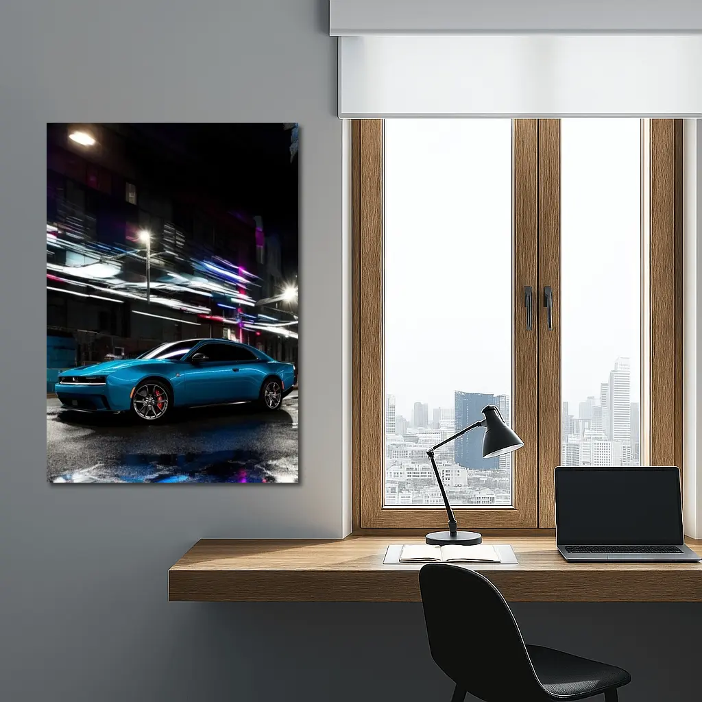 Dodge Charger Blue Neon City Night – Wall Art