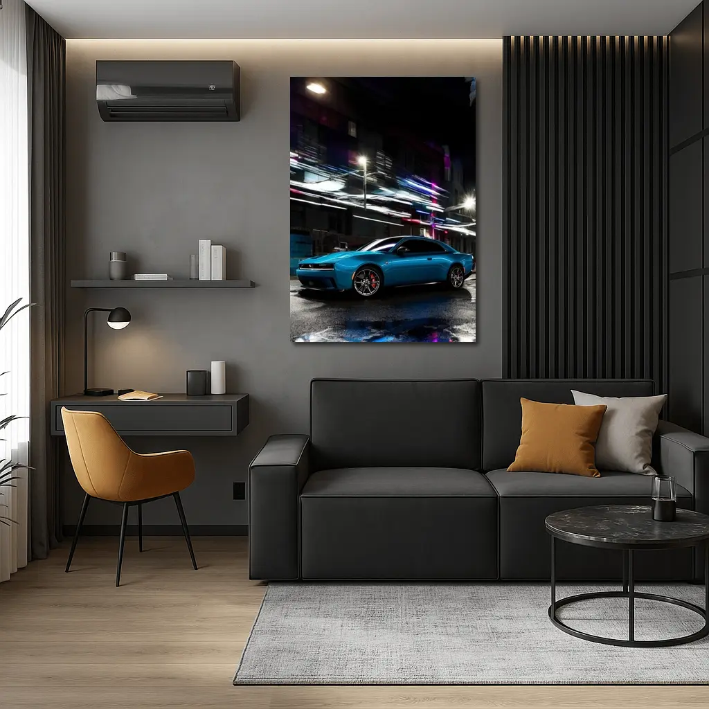 Dodge Charger Blue Neon City Night – Wall Art