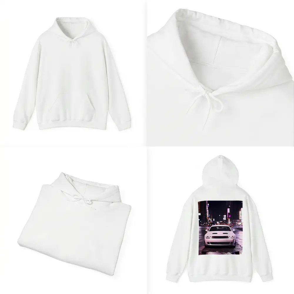 Dodge Challenger Front View City Night – Hoodies