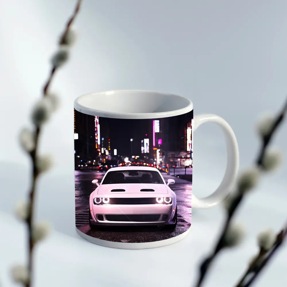 Dodge Challenger Front View City Night – Mugs
