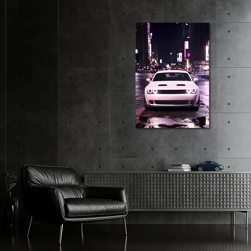 Dodge Challenger Front View City Night – Wall Art