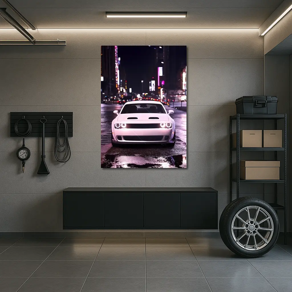 Dodge Challenger Front View City Night – Wall Art
