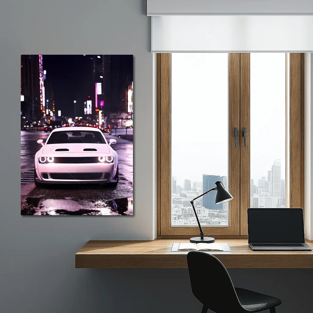 Dodge Challenger Front View City Night – Wall Art
