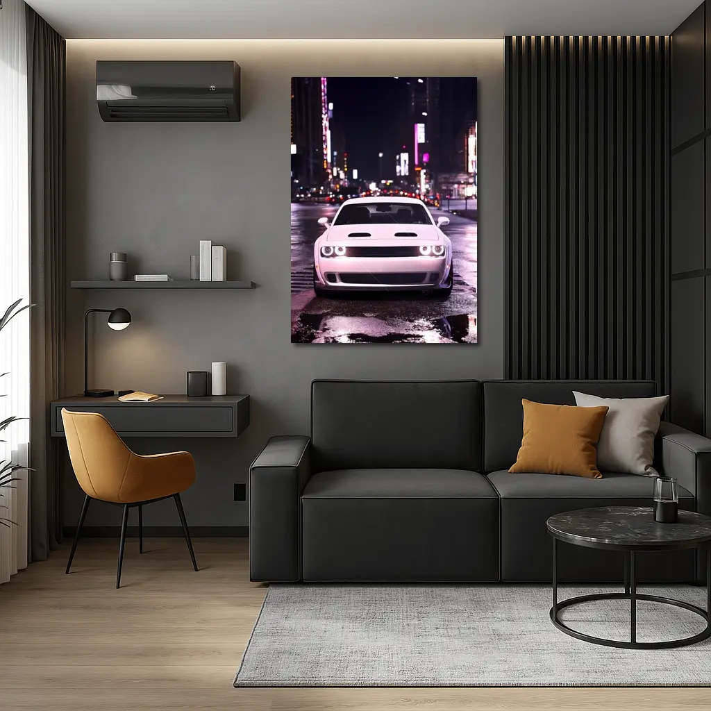 Dodge Challenger Front View City Night – Wall Art