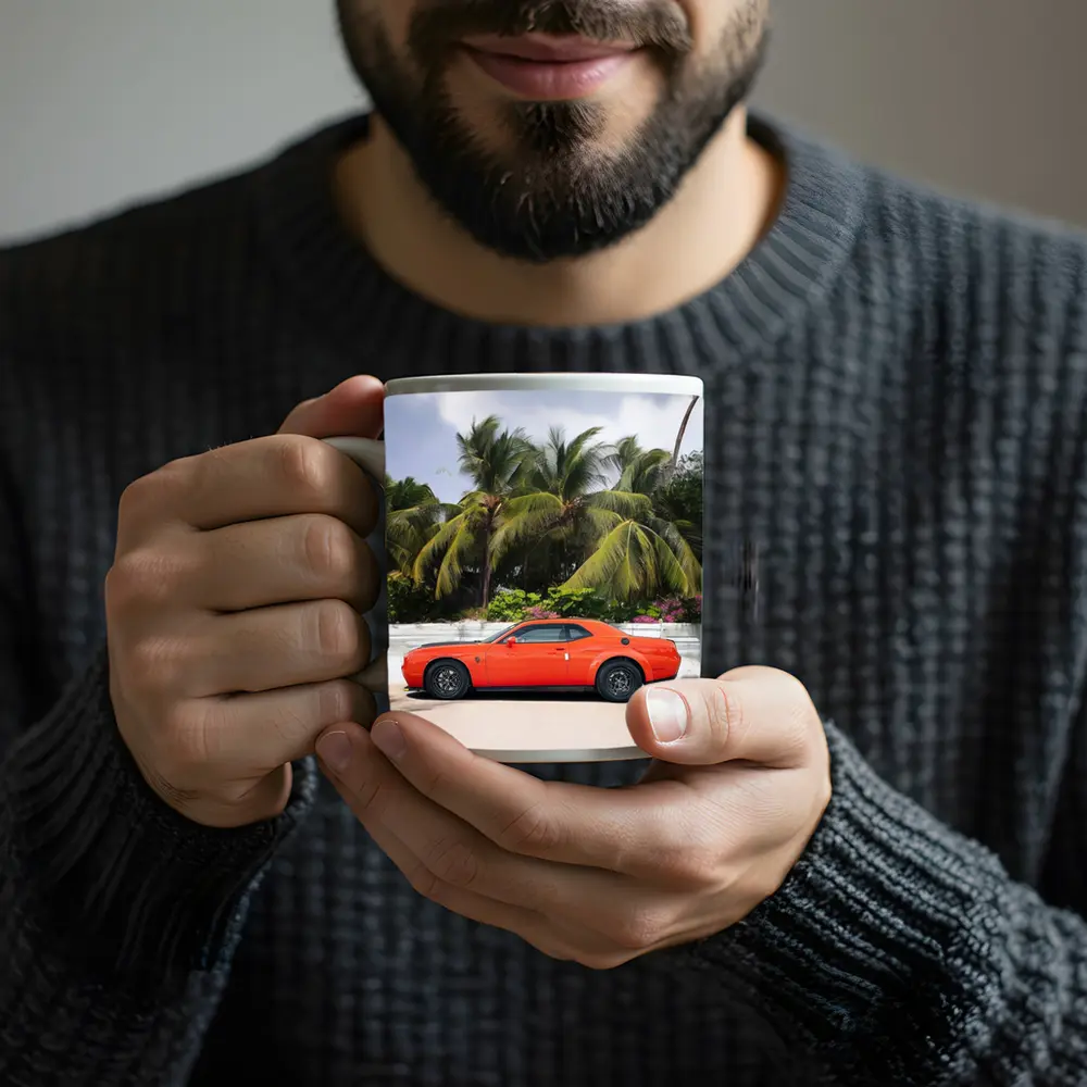 Dodge Challenger Orange Muscle Car Palm Trees – Mugs