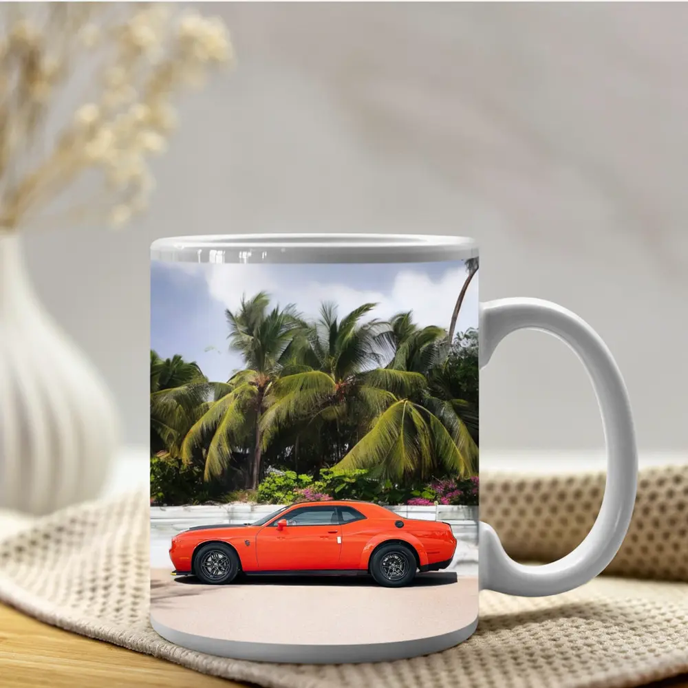 Dodge Challenger Orange Muscle Car Palm Trees – Mugs