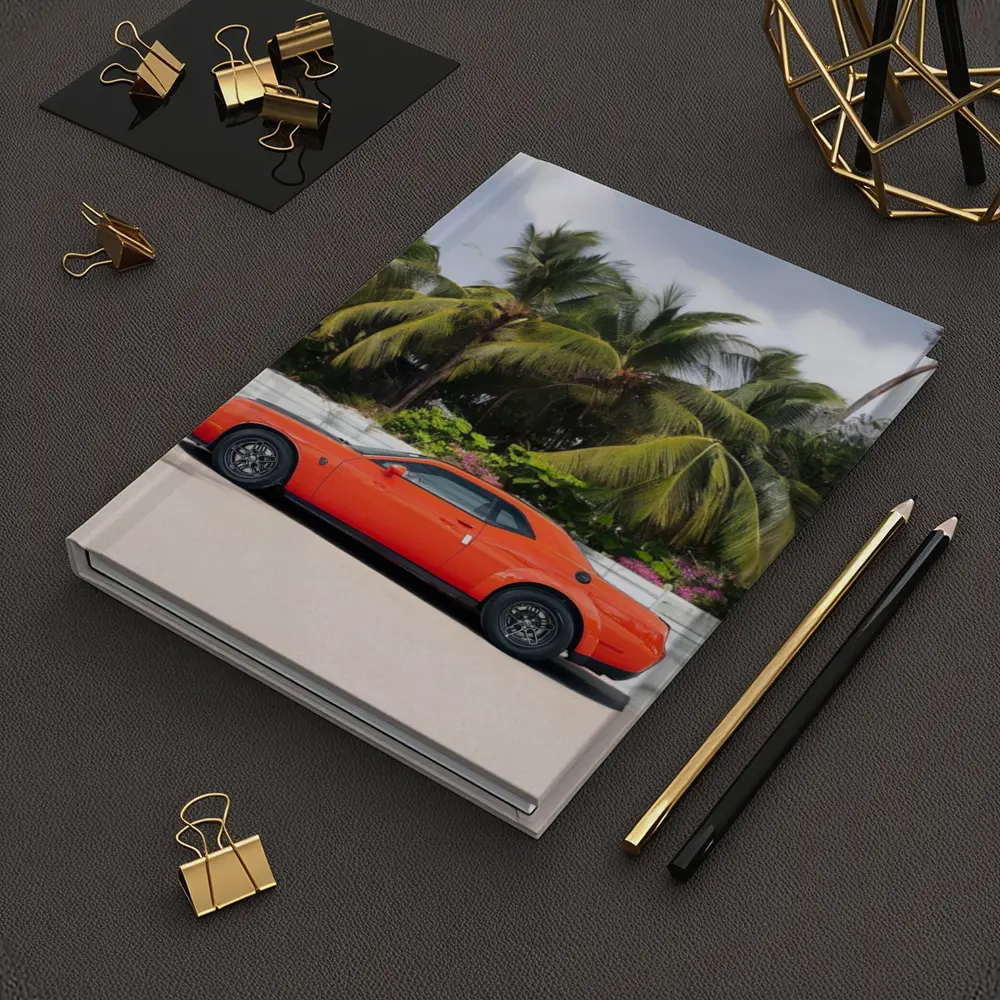 Dodge Challenger Orange Muscle Car Palm Trees – Notebooks