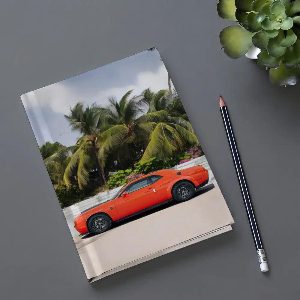 Dodge Challenger Orange Muscle Car Palm Trees – Notebooks