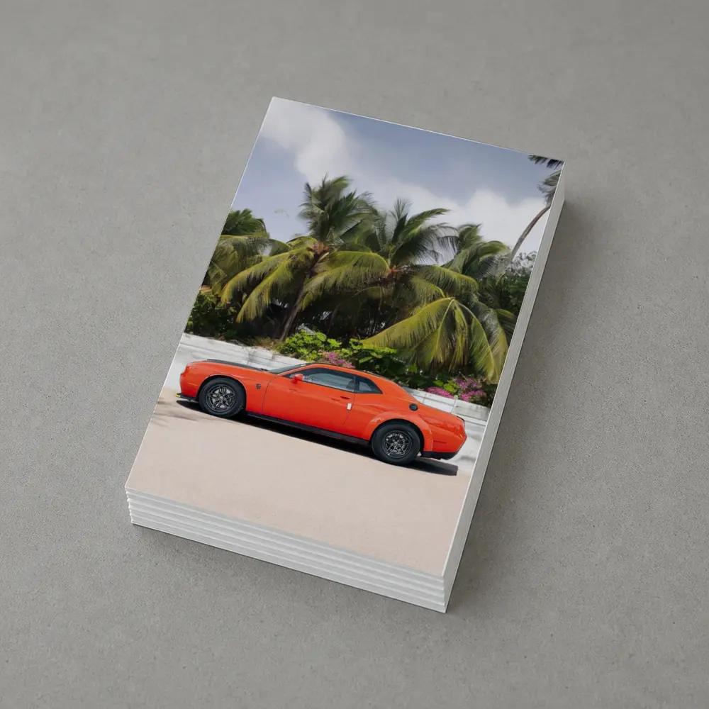 Dodge Challenger Orange Muscle Car Palm Trees – Postcards