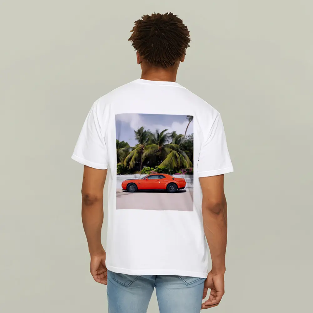 Dodge Challenger Orange Muscle Car Palm Trees – T-Shirts