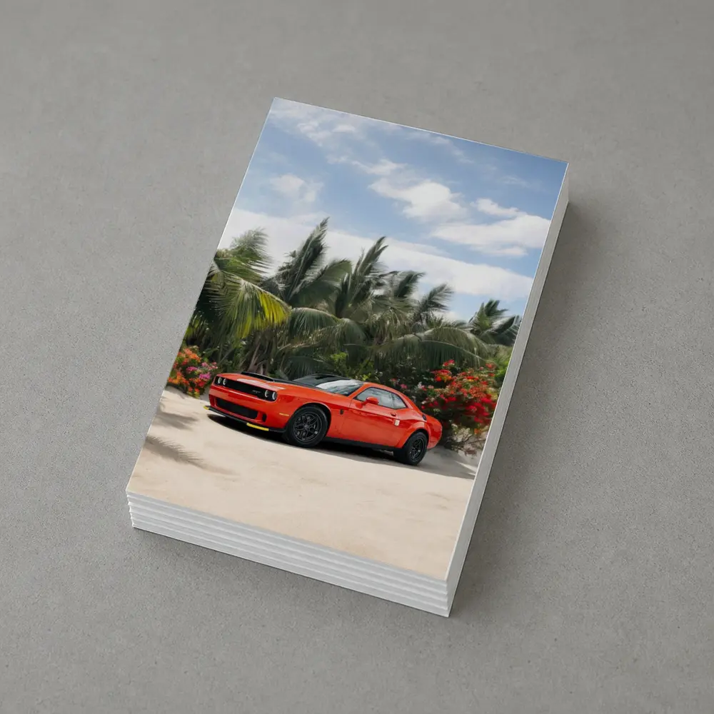 Dodge Challenger Red Muscle Car Tropical Beach – Postcards
